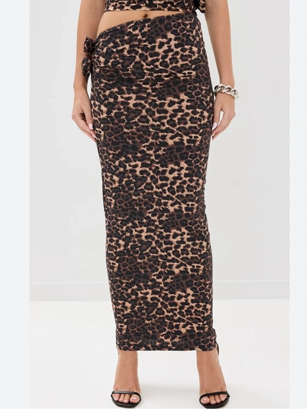 Lioness Leopard Print Maxi Skirt in Brown and Black